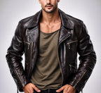 Dark Brown Sheep Leather Biker Jacket for Men-DAARAN Oxenfall Jacket