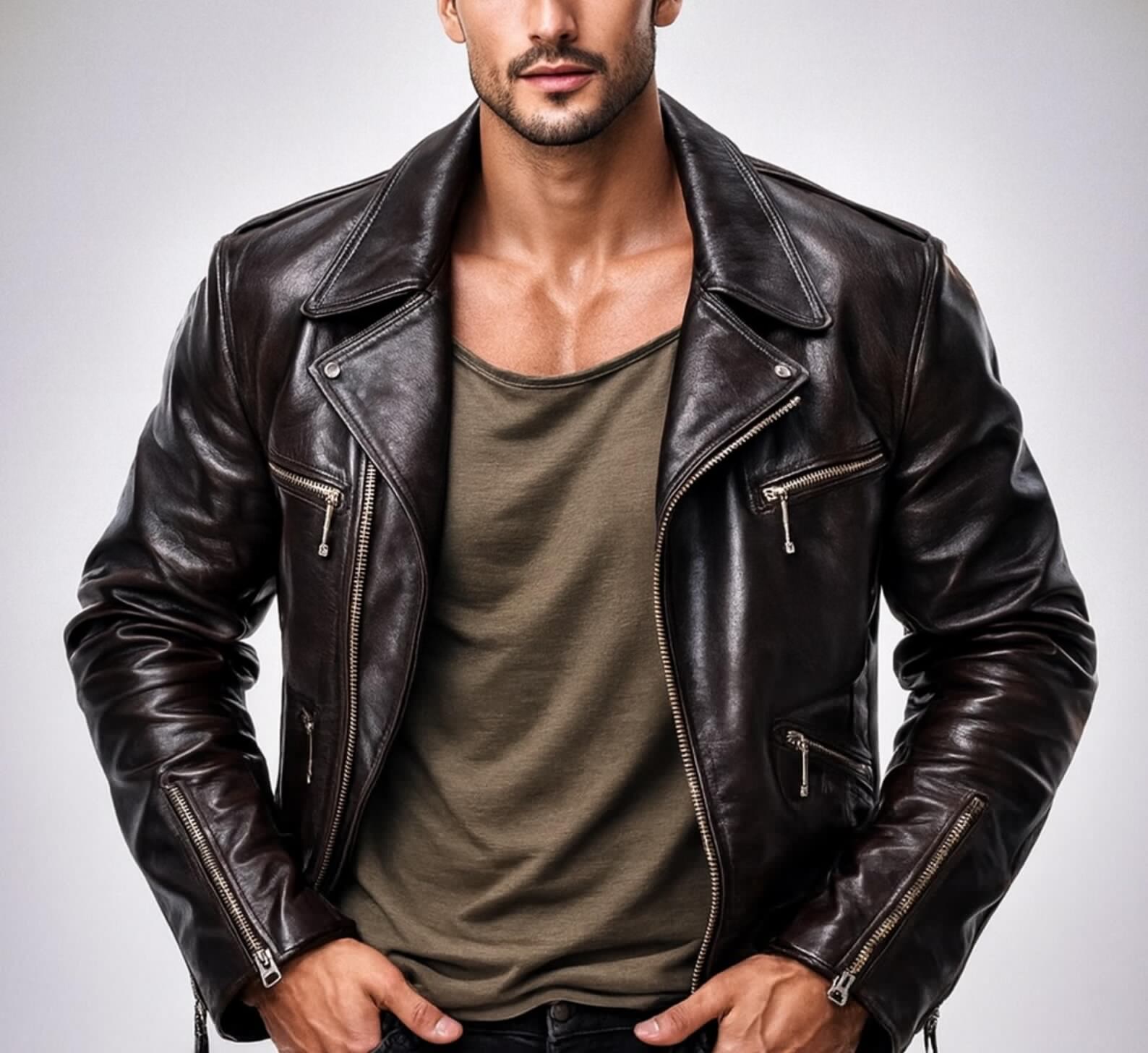 Dark Brown Sheep Leather Biker Jacket for Men-DAARAN Oxenfall Jacket