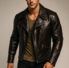 Dark Brown Sheep Leather Biker Jacket for Men-DAARAN Oxenfall Jacket