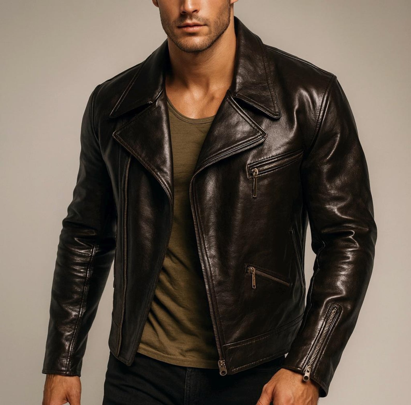 Dark Brown Sheep Leather Biker Jacket for Men-DAARAN Oxenfall Jacket