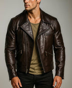 Dark Brown Sheep Leather Biker Jacket for Men-DAARAN Oxenfall Jacket