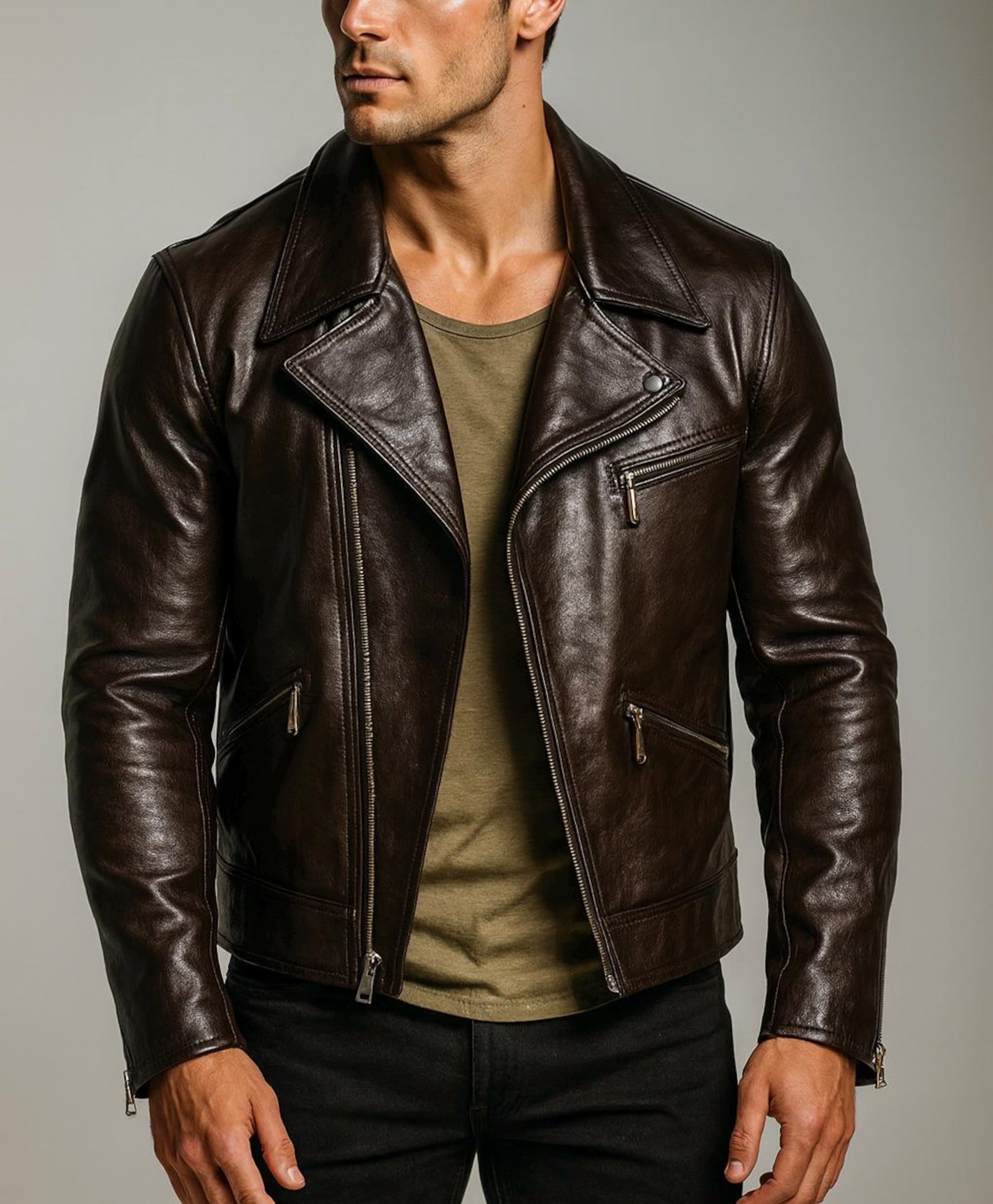 Dark Brown Sheep Leather Biker Jacket for Men-DAARAN Oxenfall Jacket