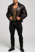 Dark Brown Sheep Leather Biker Jacket for Men-DAARAN Oxenfall Jacket