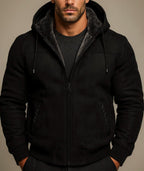 Black Suede Leather Shearling Hoodie Jacket for Men – DRAVIK by Daaran