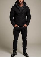 Black Suede Leather Shearling Hoodie Jacket for Men – DRAVIK by Daaran