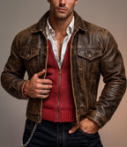 Brown Distressed Trucker Jacket | Men's Vintage Burnished Outerwear | Daaran Rustell