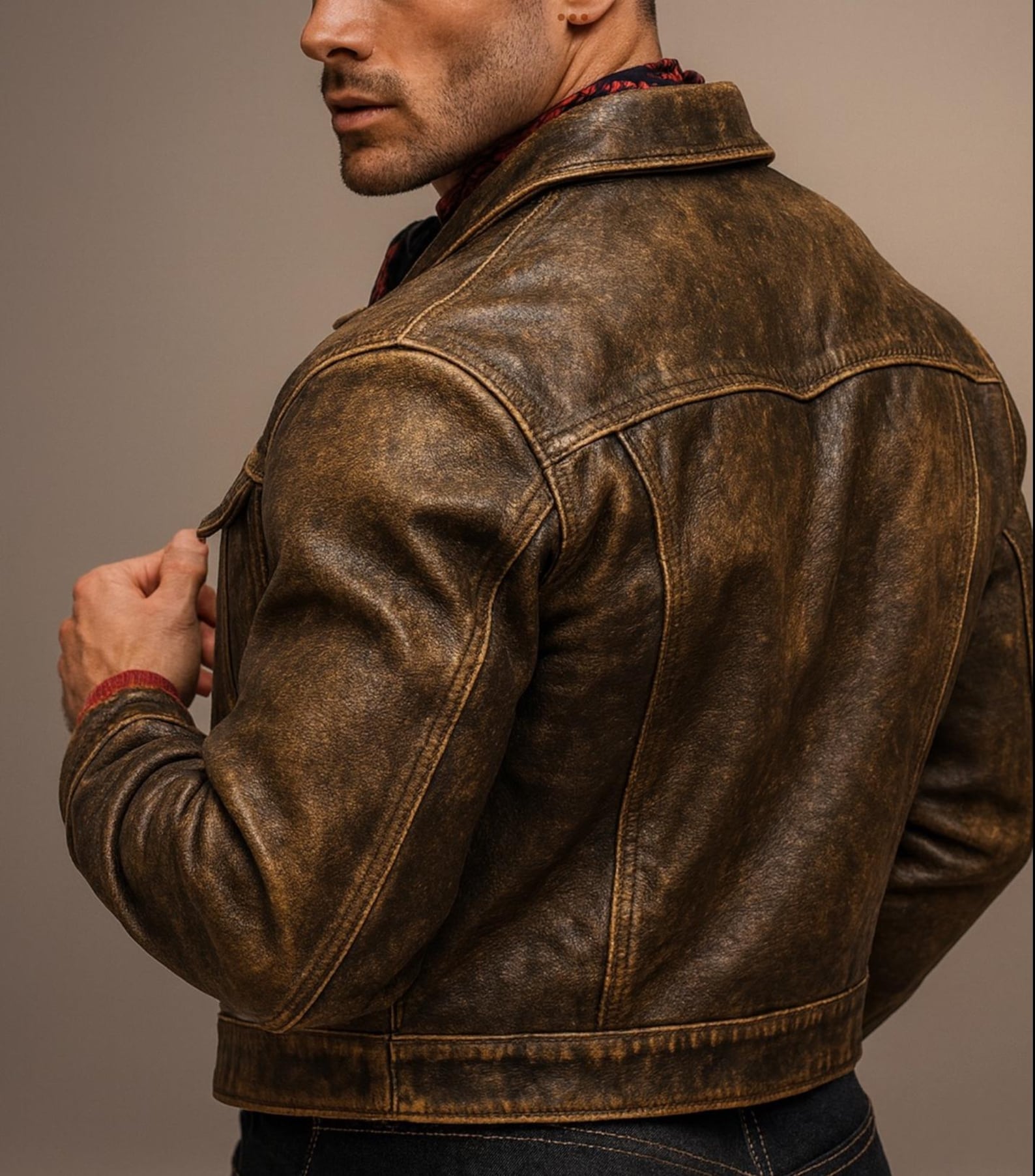 Brown Distressed Trucker Jacket | Men's Vintage Burnished Outerwear | Daaran Rustell