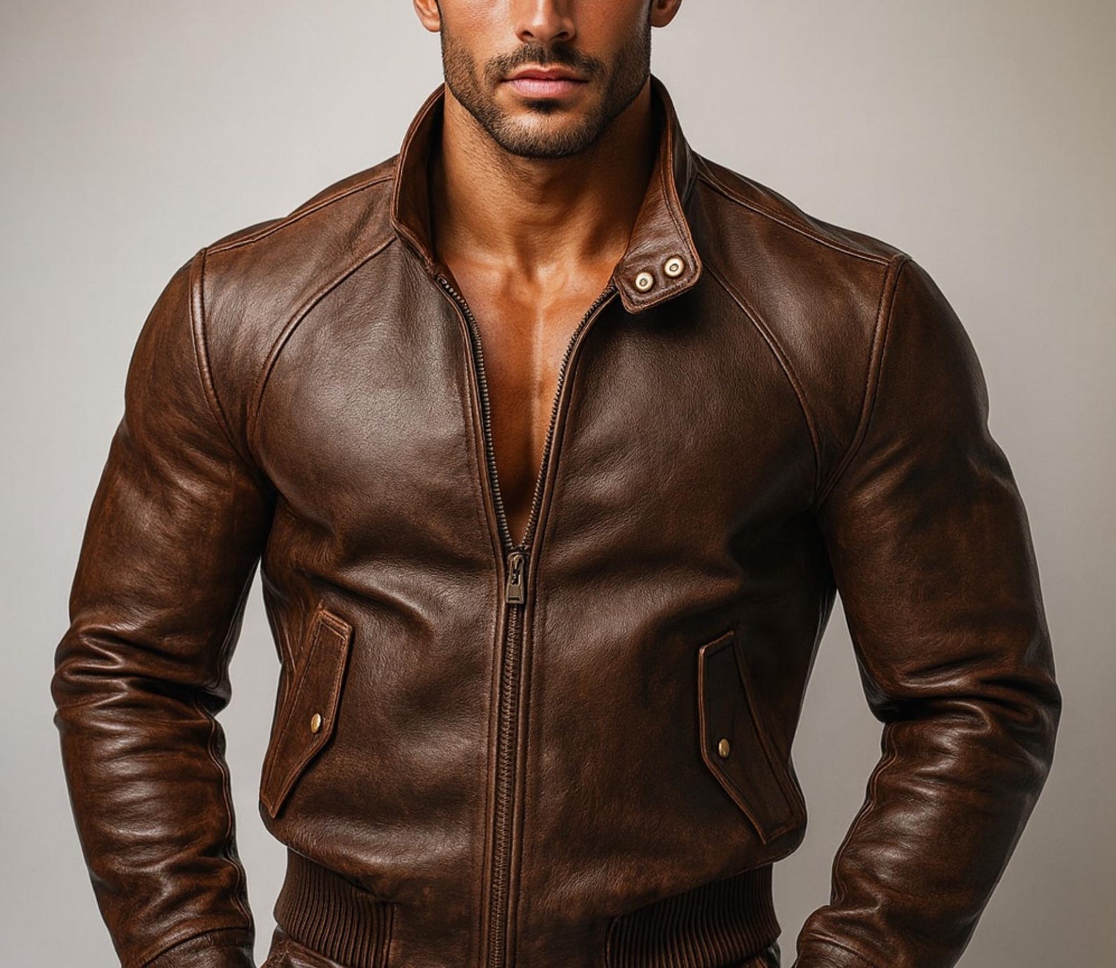 Brown Distressed Leather Jacket for Men Sheep Leather Bomber with Inner Pockets DAARAN Brunnero