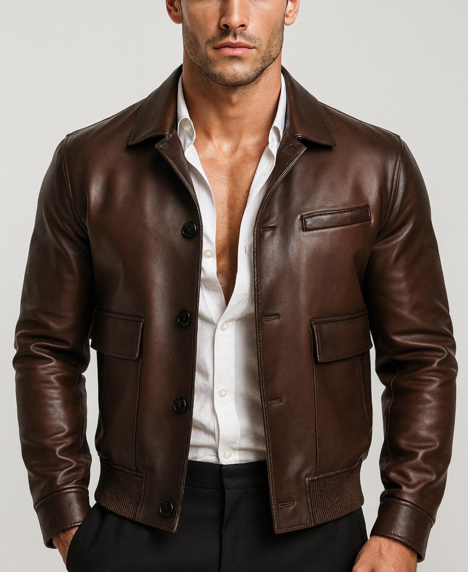 Brown Sheep Leather Bomber Jacket for Men | Real Leather Outerwear | Havaro by Daaran