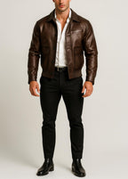 Brown Sheep Leather Bomber Jacket for Men | Real Leather Outerwear | Havaro by Daaran