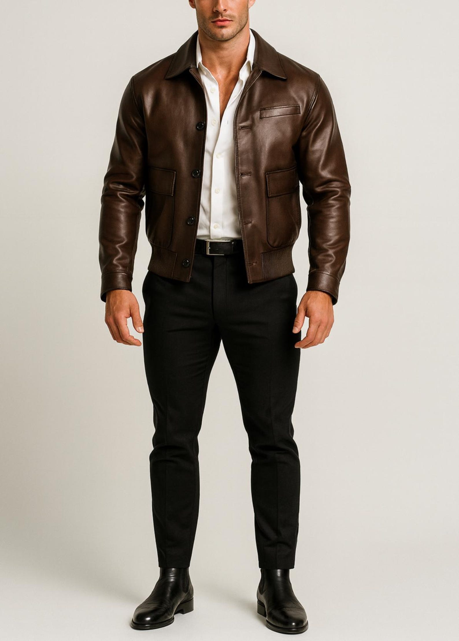 Brown Sheep Leather Bomber Jacket for Men | Real Leather Outerwear | Havaro by Daaran