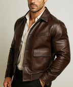 Brown Sheep Leather Bomber Jacket for Men | Real Leather Outerwear | Havaro by Daaran