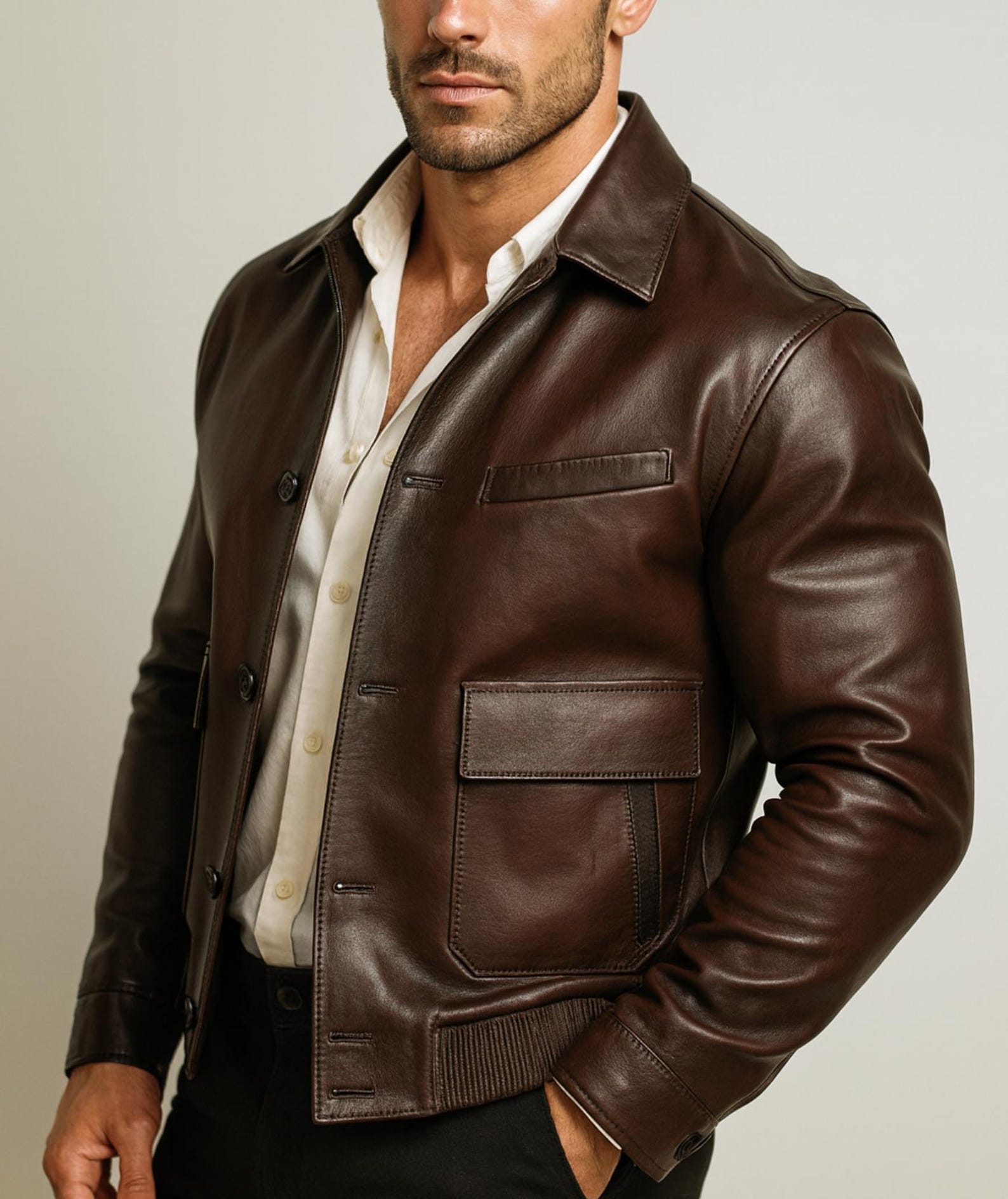 Brown Sheep Leather Bomber Jacket for Men | Real Leather Outerwear | Havaro by Daaran