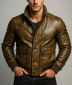 Vintage Brown Leather Bomber Jacket for Men | Distressed Outerwear DAARAN Ravvion