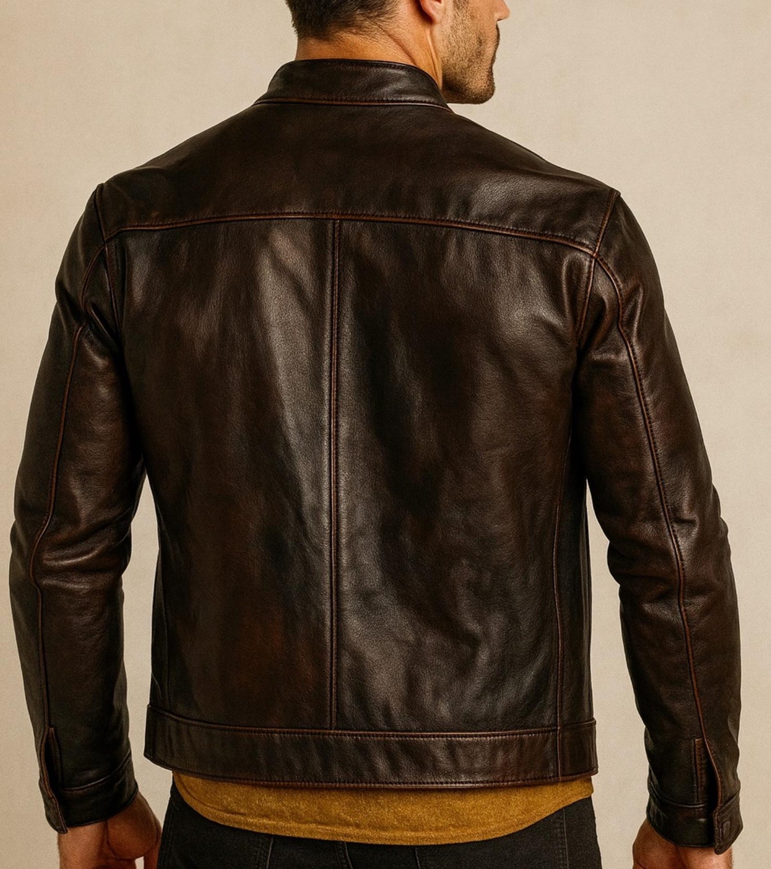 Men's Brown Sheep Leather Moto lacket | Slim Fit Racer Stryker by Daaran