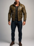 Vintage Brown Leather Bomber Jacket for Men | Distressed Outerwear DAARAN Ravvion