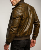Vintage Brown Leather Bomber Jacket for Men | Distressed Outerwear DAARAN Ravvion