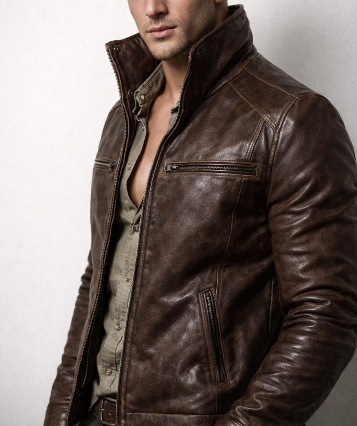 Vintage Brown Sheep Leather Cafe Jacket – Knox | Daaran – back view