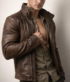 Vintage Brown Sheep Leather Cafe Jacket – Knox | Daaran – side profile view