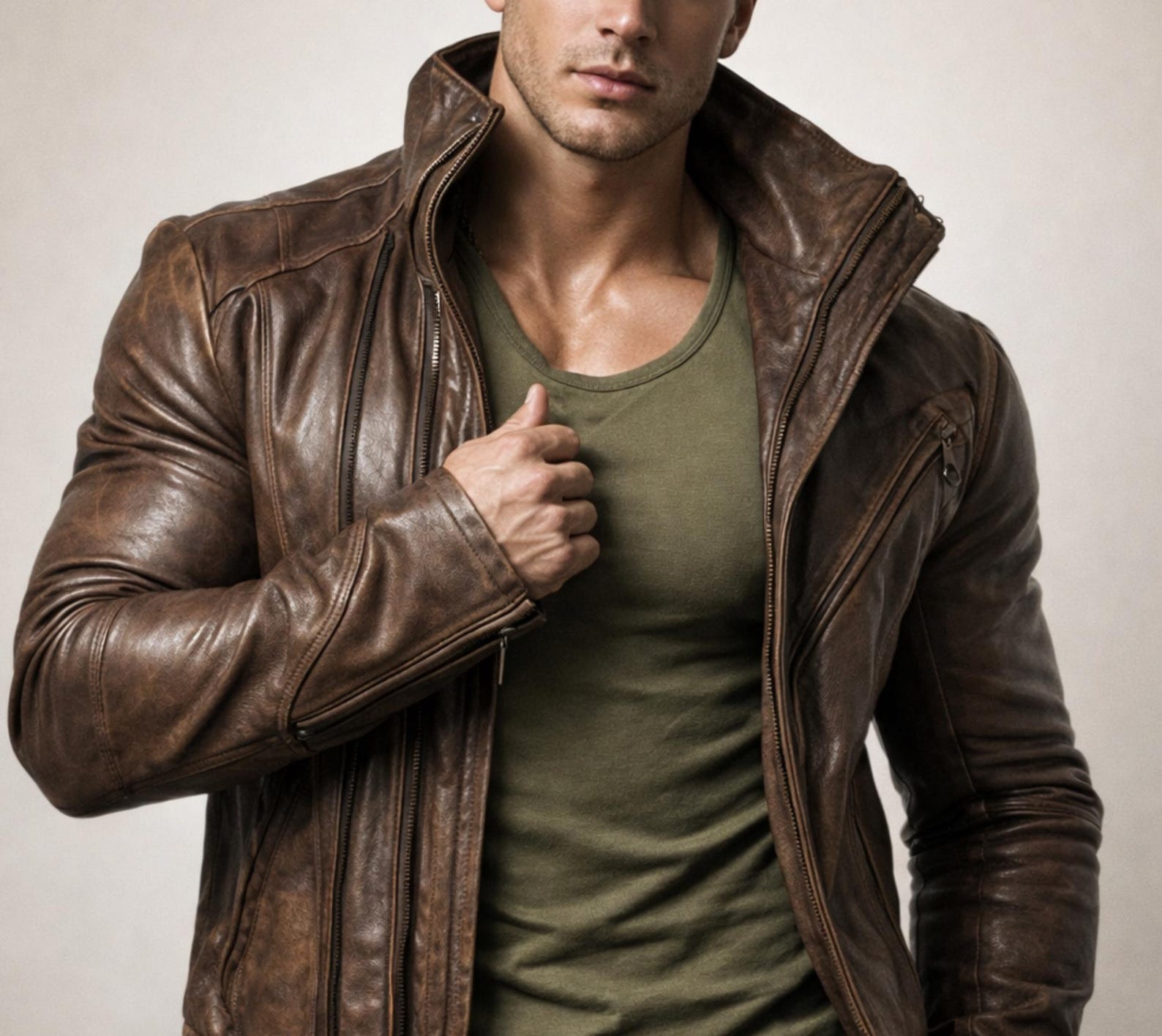 Vintage Brown Sheep Leather Cafe Jacket – Knox | Daaran – interior lining view