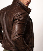 Vintage Brown Sheep Leather Cafe Jacket – Knox | Daaran – three-quarter view