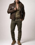 Vintage Brown Sheep Leather Cafe Jacket – Knox | Daaran – sleeve and cuff detail