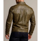 Olive Brown Sheep Leather Biker Jacket Slim Fit Designer Outerwear