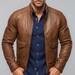 Men's Sheep Leather Bomber Jacket: Slim Fit Caramel Brown Outerwear