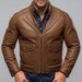 Men's Sheep Leather Bomber Jacket: Slim Fit Caramel Brown Outerwear