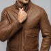 Men's Sheep Leather Bomber Jacket: Slim Fit Caramel Brown Outerwear