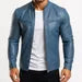 Cobalt Blue Sheep Leather Biker Jacket: Slim Fit Moto Style