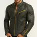 Distressed Green Sheep Leather Biker Jacket: Gold Zippers, Modern Fit