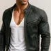 Distressed Green Sheep Leather Biker Jacket: Gold Zippers, Modern Fit
