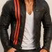 Striped Moto Sheep Leather Jacket: Men’s Black Café Racer, Red Racing Stripes