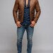 Men's Sheep Leather Bomber Jacket: Slim Fit Caramel Brown Outerwear