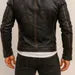 Striped Moto Sheep Leather Jacket: Men’s Black Café Racer, Red Racing Stripes
