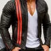 Striped Moto Sheep Leather Jacket: Men’s Black Café Racer, Red Racing Stripes