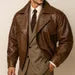 Men's Oversized Brown Sheep Leather Aviator Jacket | Relaxed Fit Blouson Style with Inner Pockets