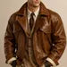 Men's Oversized Brown Sheep Leather Aviator Jacket | Relaxed Fit Blouson Style with Inner Pockets