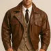 Men's Oversized Brown Sheep Leather Aviator Jacket | Relaxed Fit Blouson Style with Inner Pockets