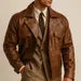 Men's Oversized Brown Sheep Leather Aviator Jacket | Relaxed Fit Blouson Style with Inner Pockets