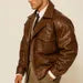 Men's Oversized Brown Sheep Leather Aviator Jacket | Relaxed Fit Blouson Style with Inner Pockets