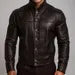 Dark Brown Sheep Leather Jacket – Men's Stand Collar Button Front - NOXAR