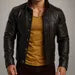 Dark Brown Sheep Leather Jacket – Men's Stand Collar Button Front - NOXAR