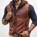 Brown Sheep Leather Hooded Vest - Men's Sleeveless Zip Vest - Ravel