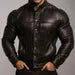 Dark Brown Sheep Leather Jacket – Men's Stand Collar Button Front - NOXAR
