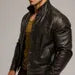 Dark Brown Sheep Leather Jacket – Men's Stand Collar Button Front - NOXAR