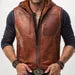 Brown Sheep Leather Hooded Vest - Men's Sleeveless Zip Vest - Ravel