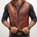 Brown Sheep Leather Hooded Vest - Men's Sleeveless Zip Vest - Ravel