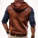 Brown Sheep Leather Hooded Vest - Men's Sleeveless Zip Vest - Ravel
